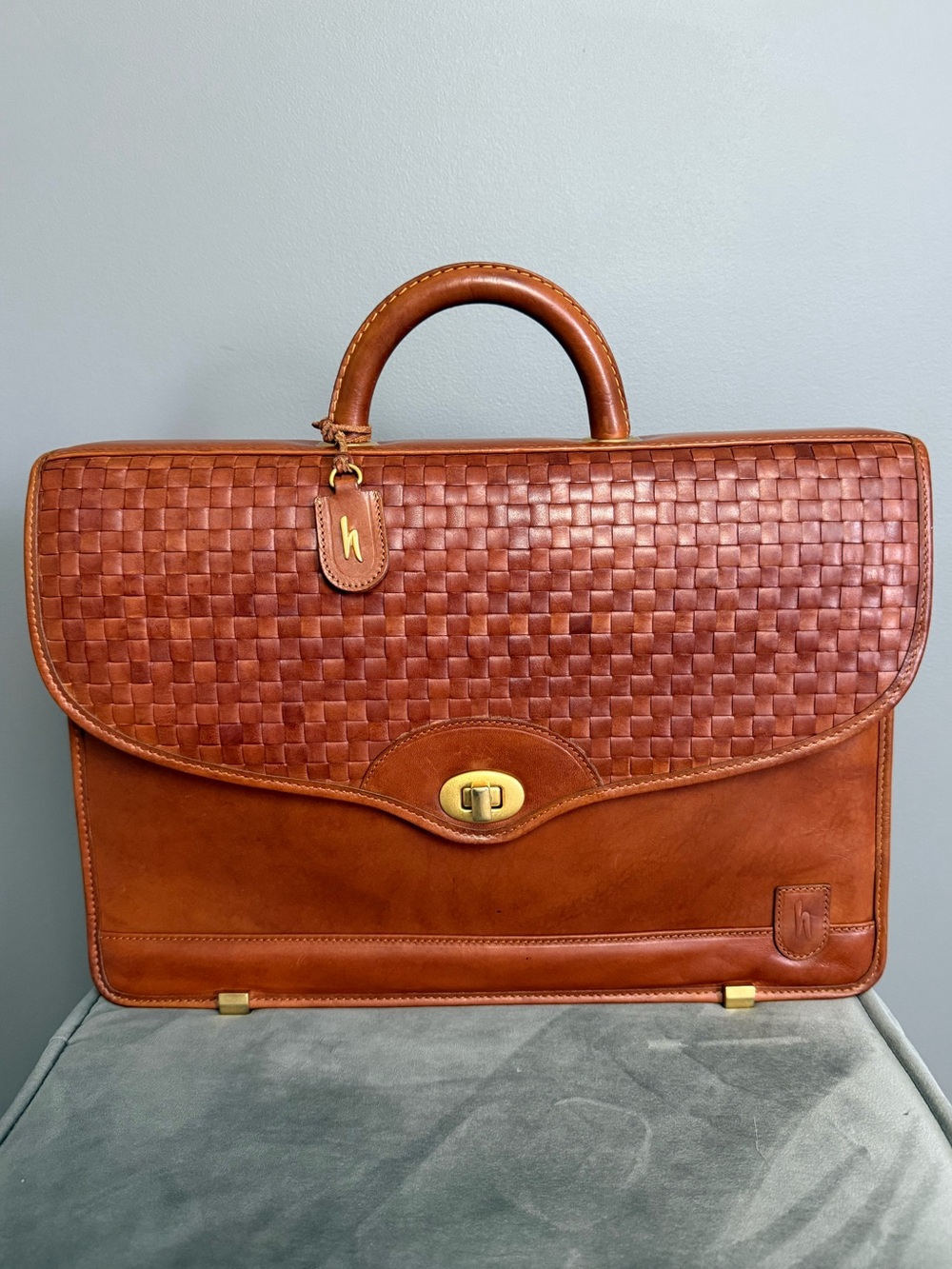 Vintage Hartmann woven leather briefcase cognac